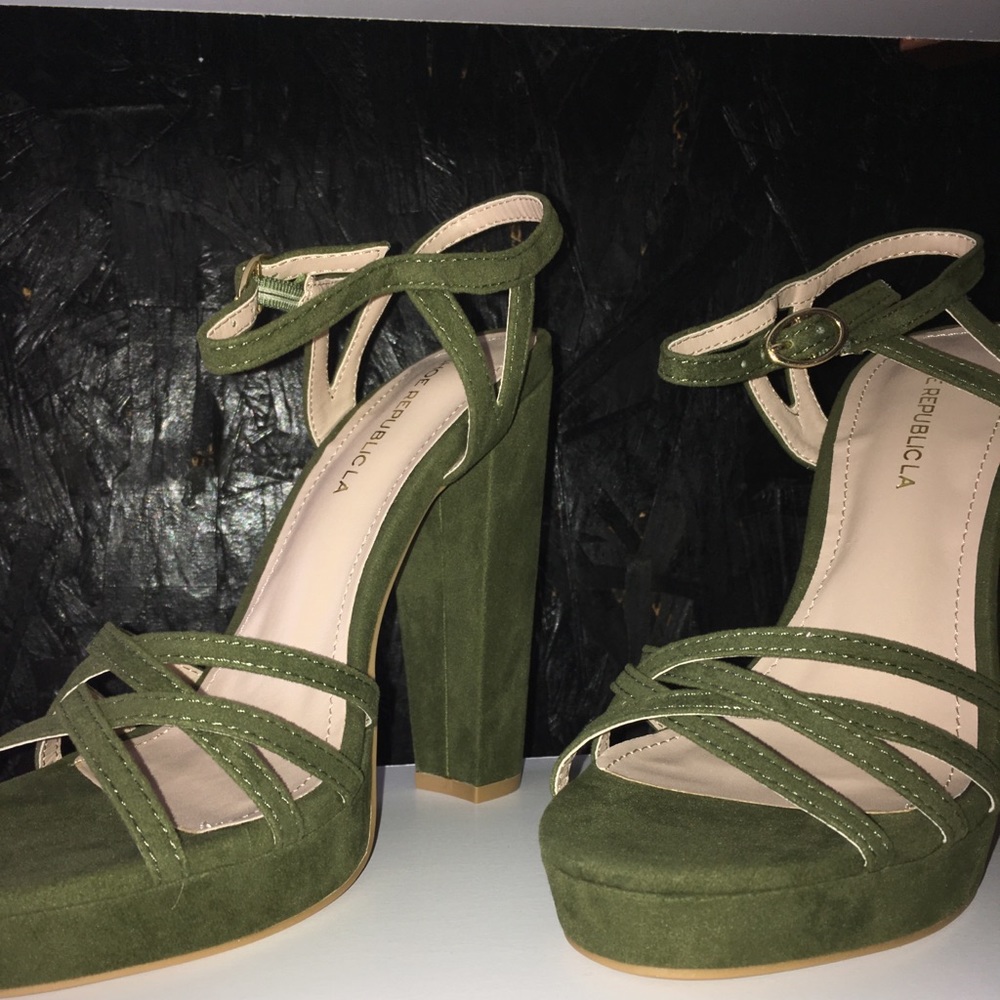 Olive Open Toe Ankle Strap Heels